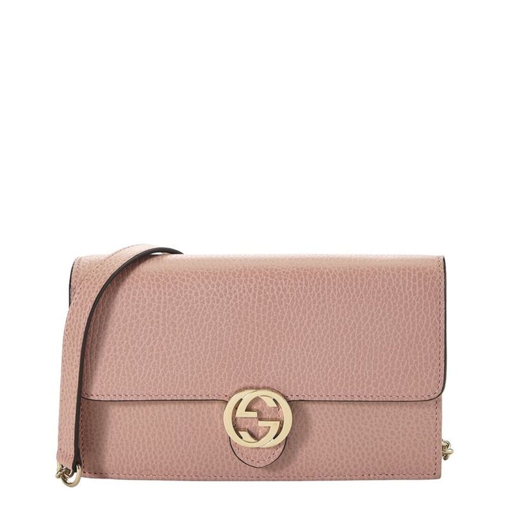 Gucci Pink Leather Interlocking Wallet On Chain Small (Authentic Pre-Loved)